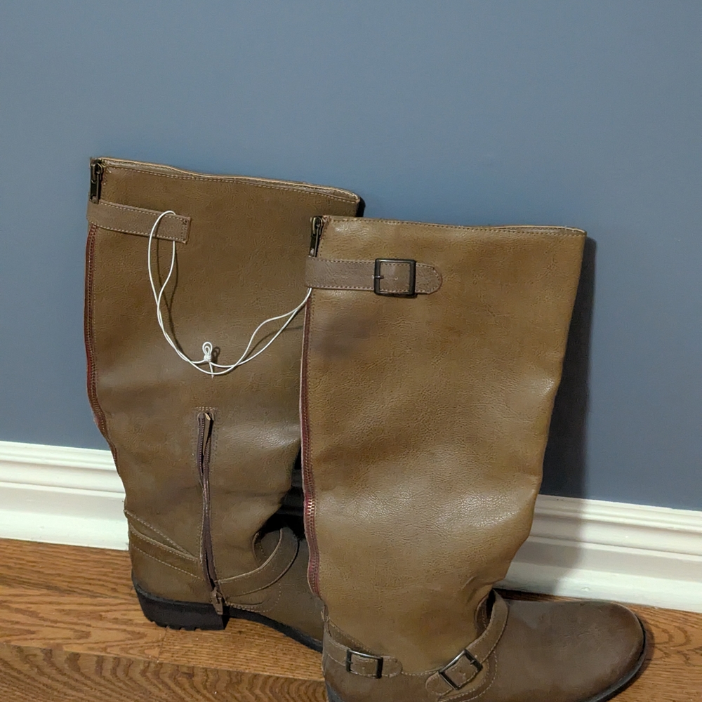 Mossimo Supply Co Brown Heeled Boots with Strap Detail